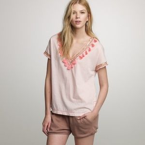J. Crew Blush Pink & Gold "Fringed Tunic" Blouse